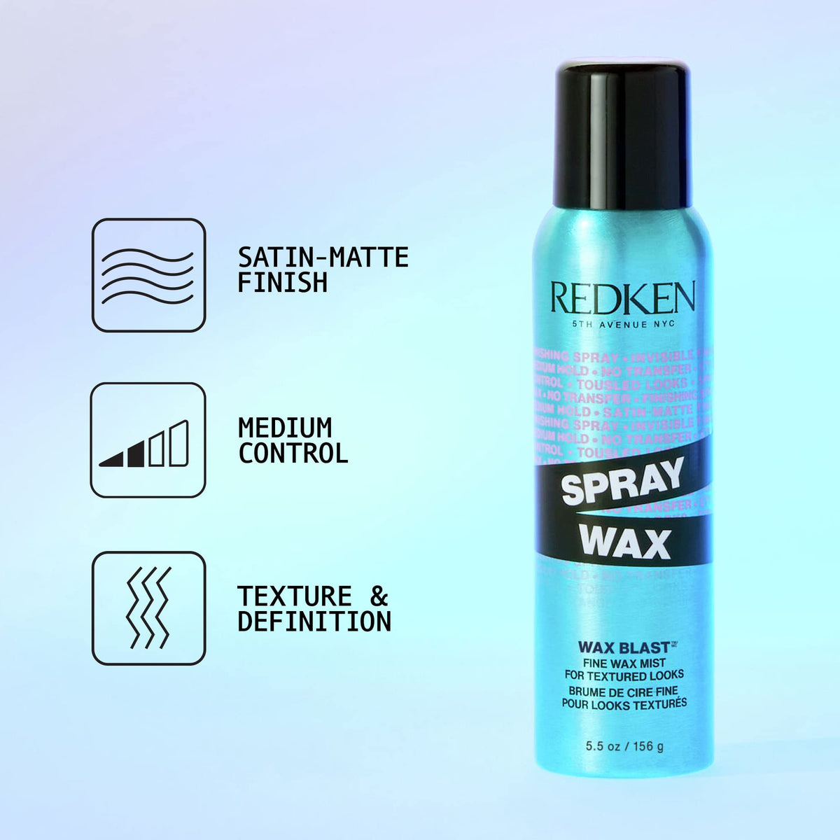 Redken close-up of fine visible mist showing even texture and lightweight spray