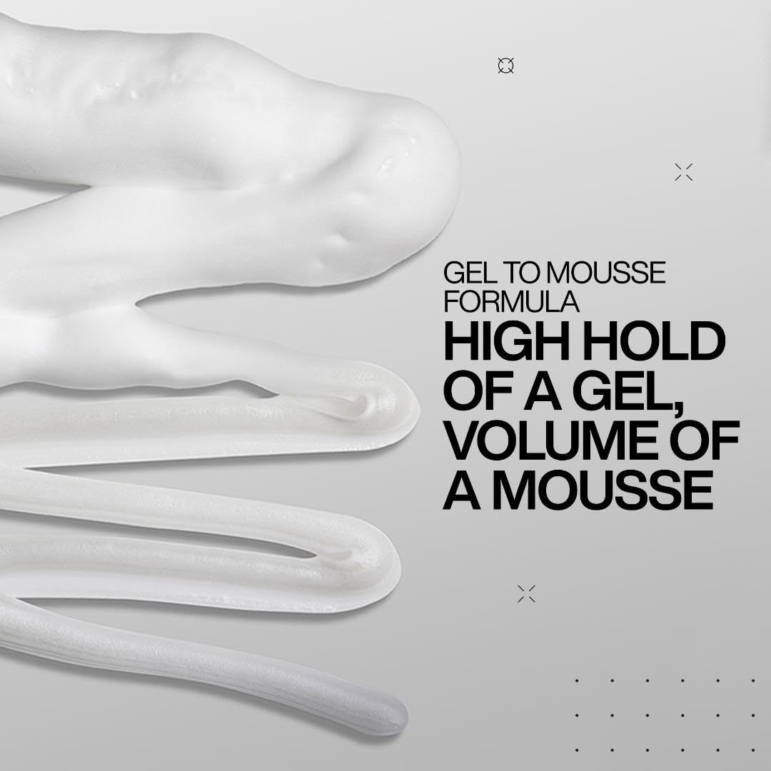Redken mousse being pumped into palm highlighting controlled dispensing and minimal waste benefit