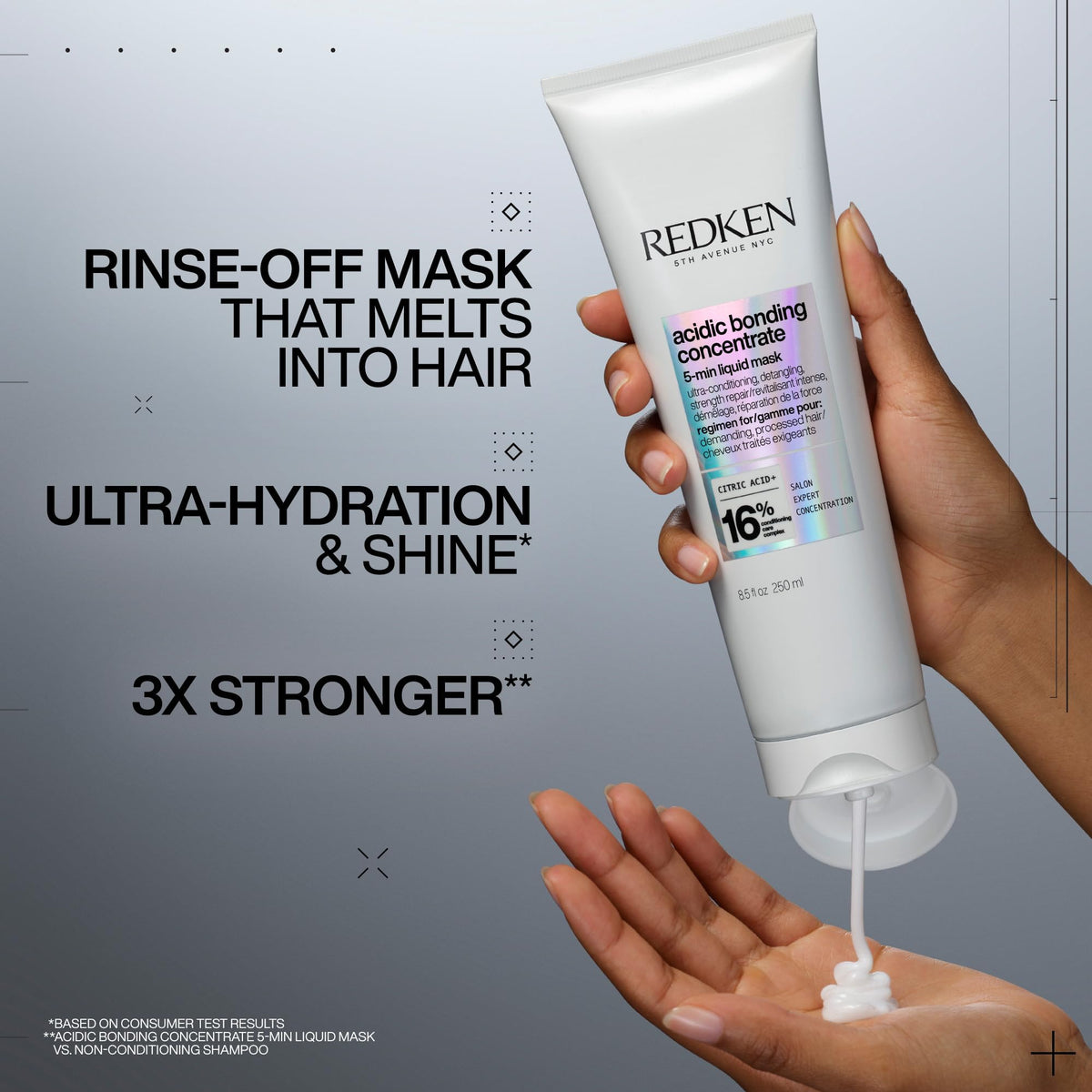 Redken close-up of liquid mask texture illustrating lightweight spreadability and hydration