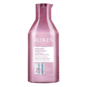 Redken Volume Injection Conditioner front bottle shows sleek packaging and brand benefit