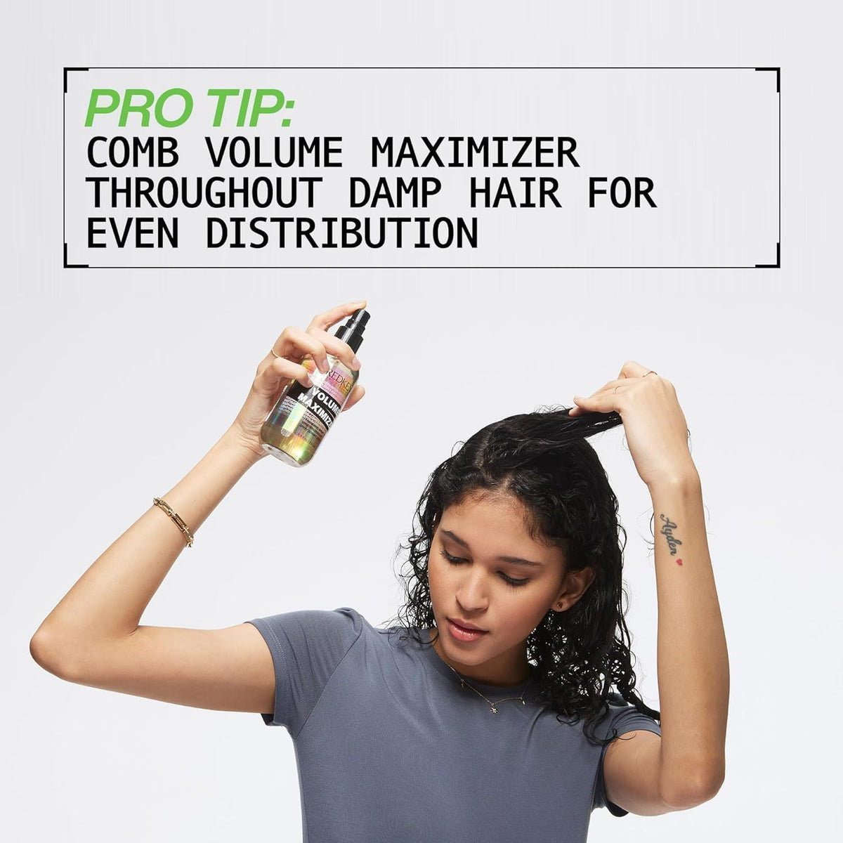 Redken label detail highlighting ceramides and polymers for fuller hair