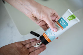 Redmond clay mask applied on cheek demonstrating gentle cleansing action