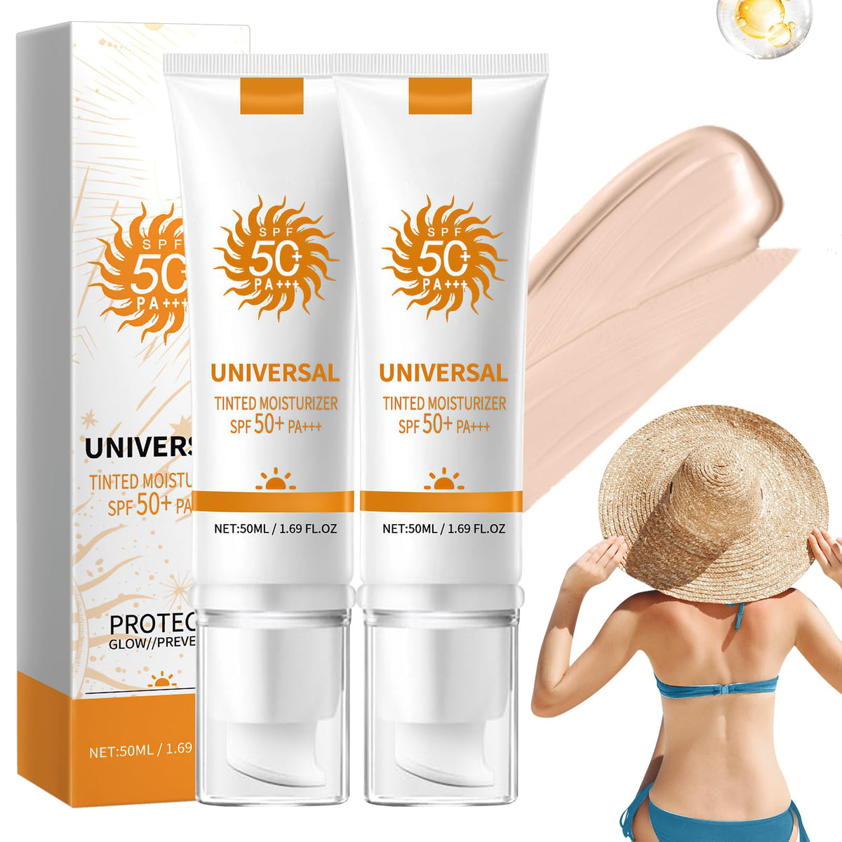 Rednow front packaging showing SPF 50 and tinted sunscreen benefit