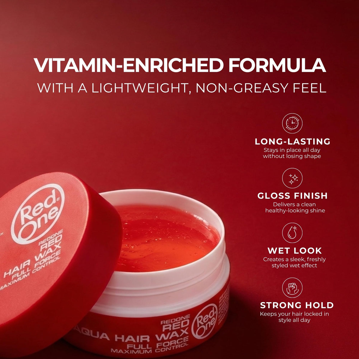 Redone open jar texture showing smooth gel-wax for easy styling