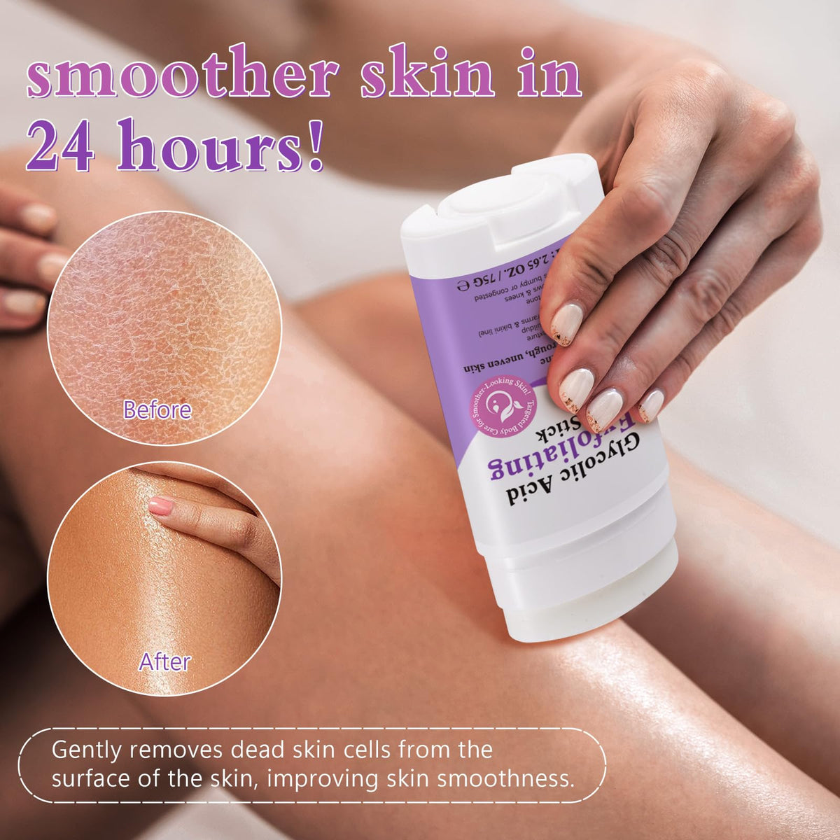 Redshine stick applied to back showing reach and targeted exfoliation