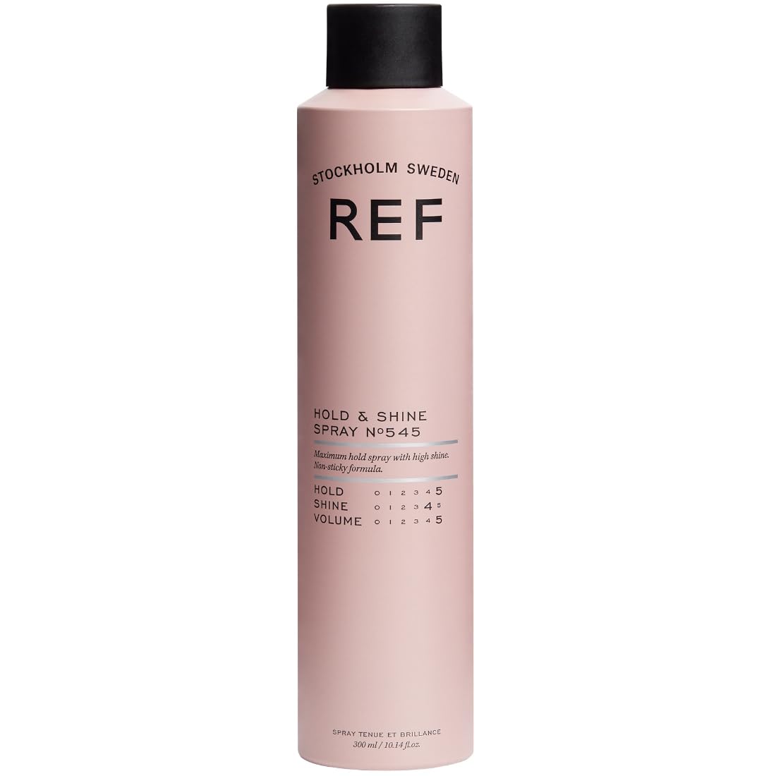 REF hold & shine spray front packaging showing glossy finish benefit