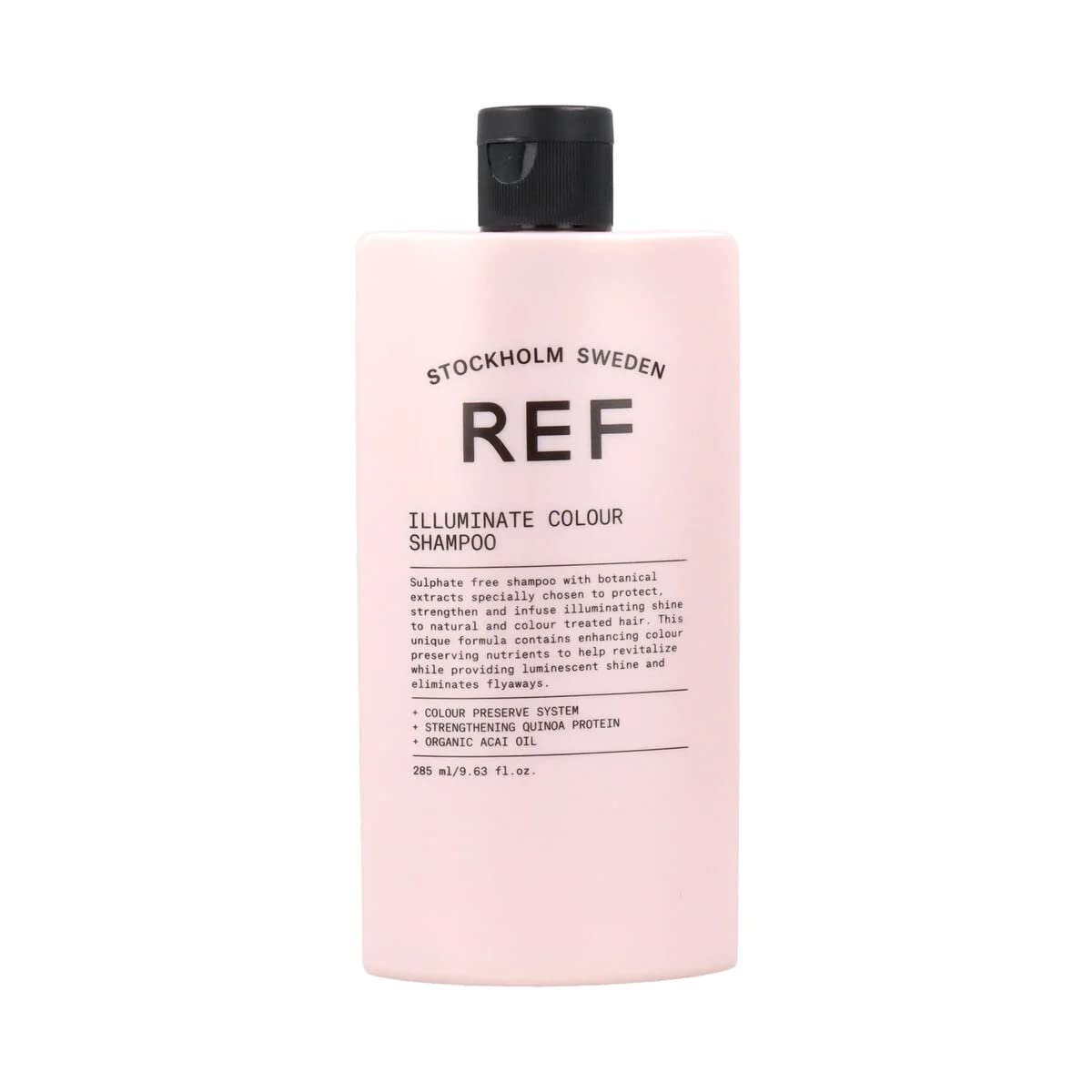 REF bottle front view showing label and shine-enhancing benefits