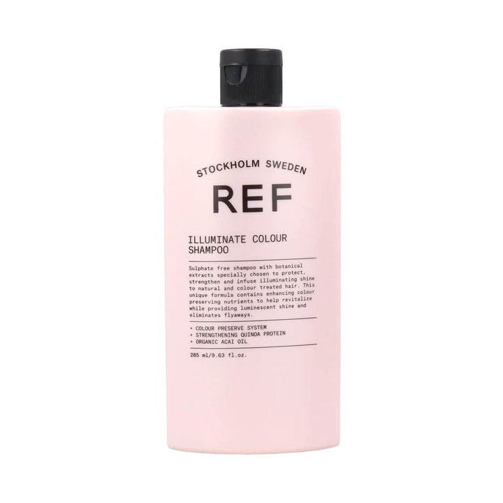 REF bottle front view showing label and shine-enhancing benefits