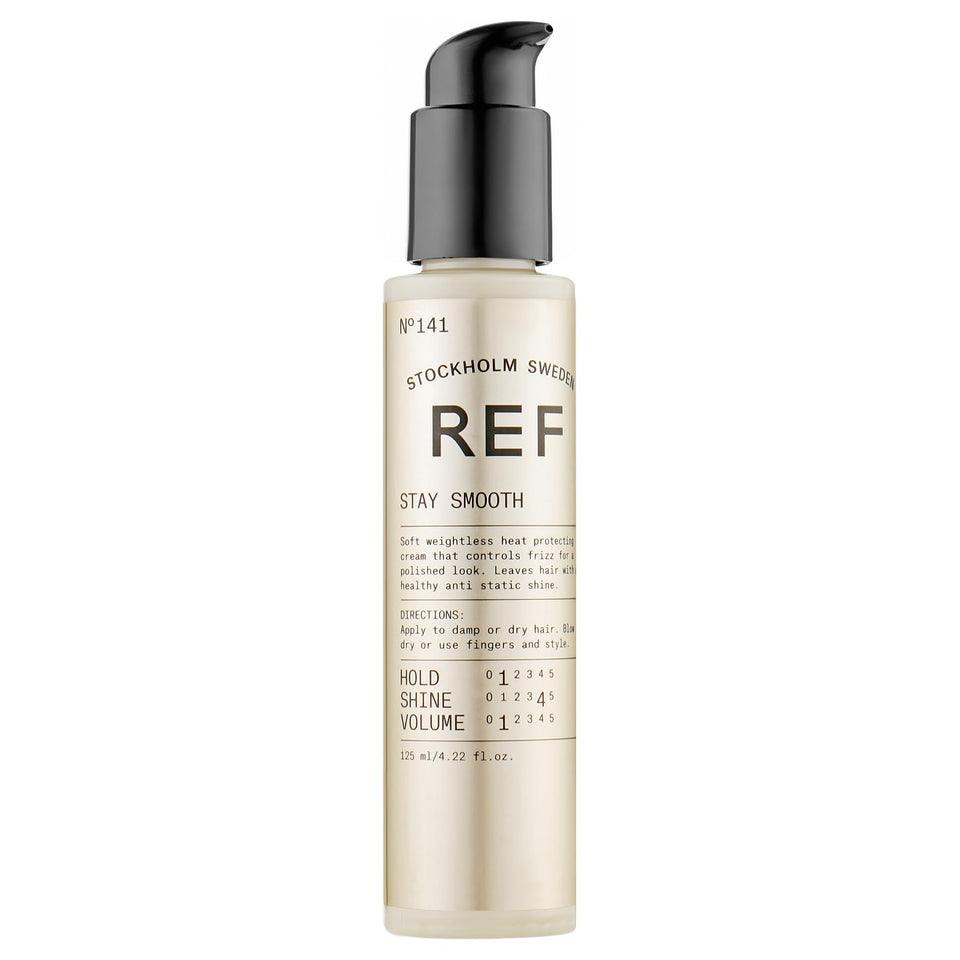 REF Stay Smooth front packaging showing sleek bottle and label, highlighting shine