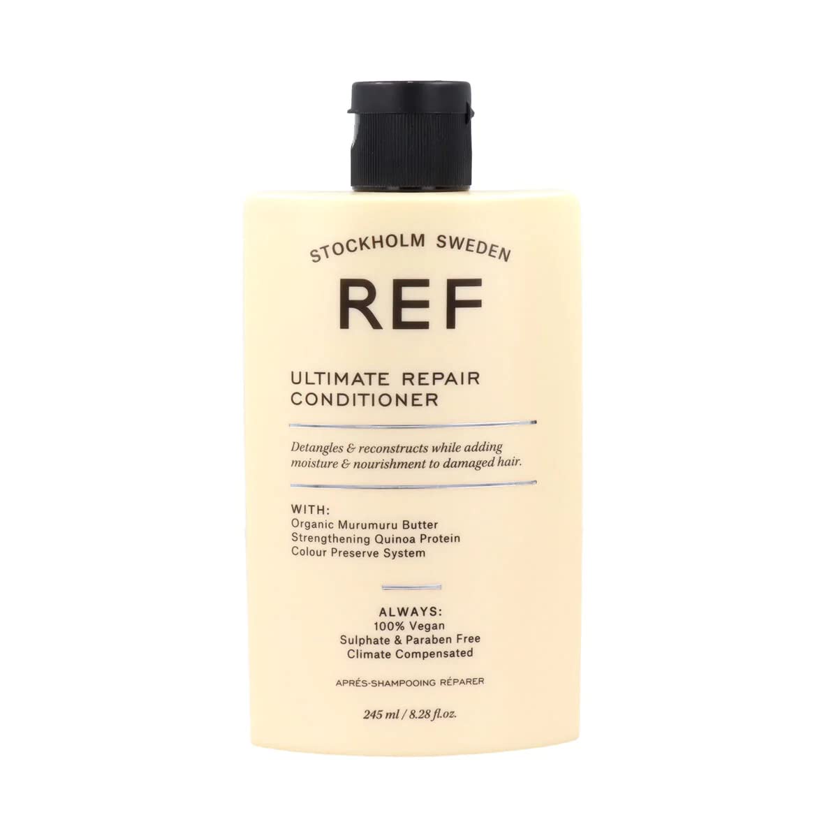 REF conditioner front bottle showing label and benefits for colour-safe repair