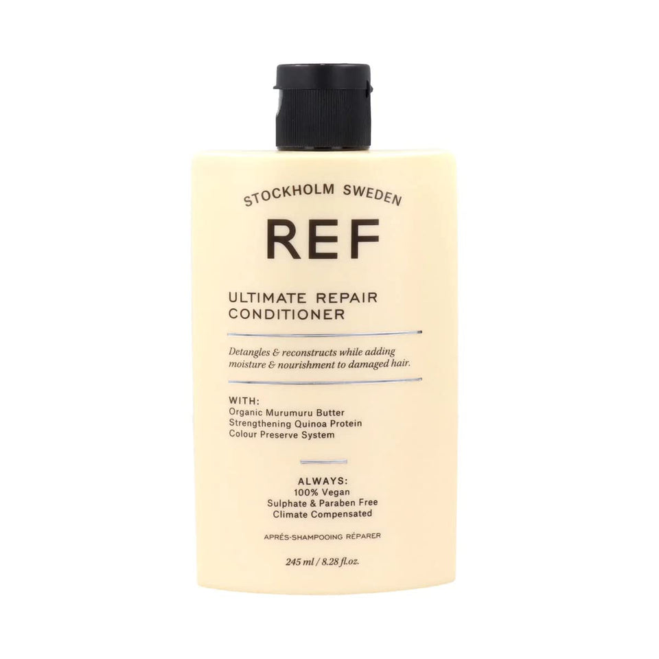 REF conditioner front bottle showing label and benefits for colour-safe repair