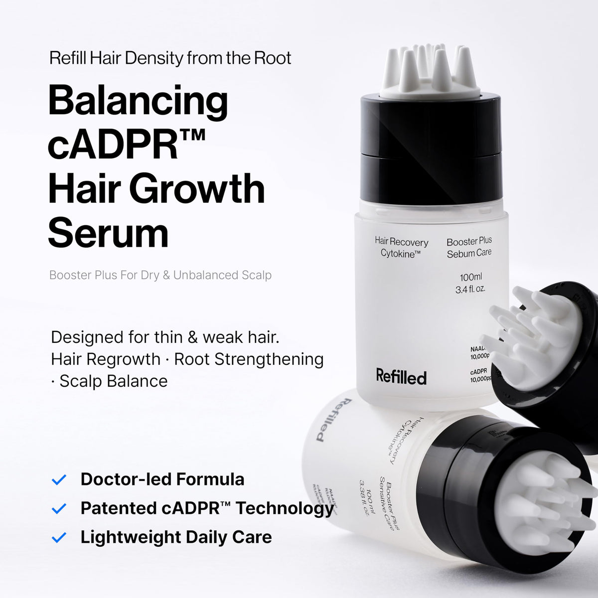 Refilled bottle label detail highlighting cADPR cytokine technology