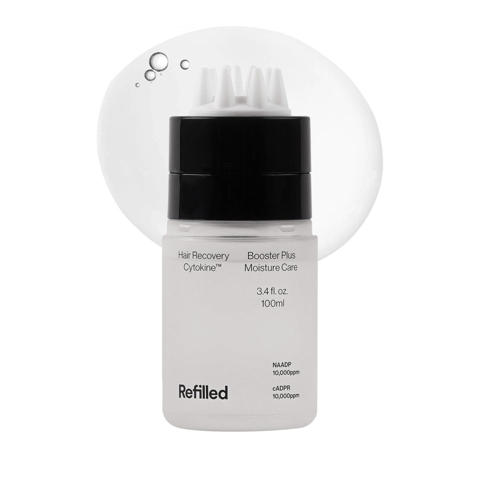Refilled front packaging showing sleek bottle and clear benefits