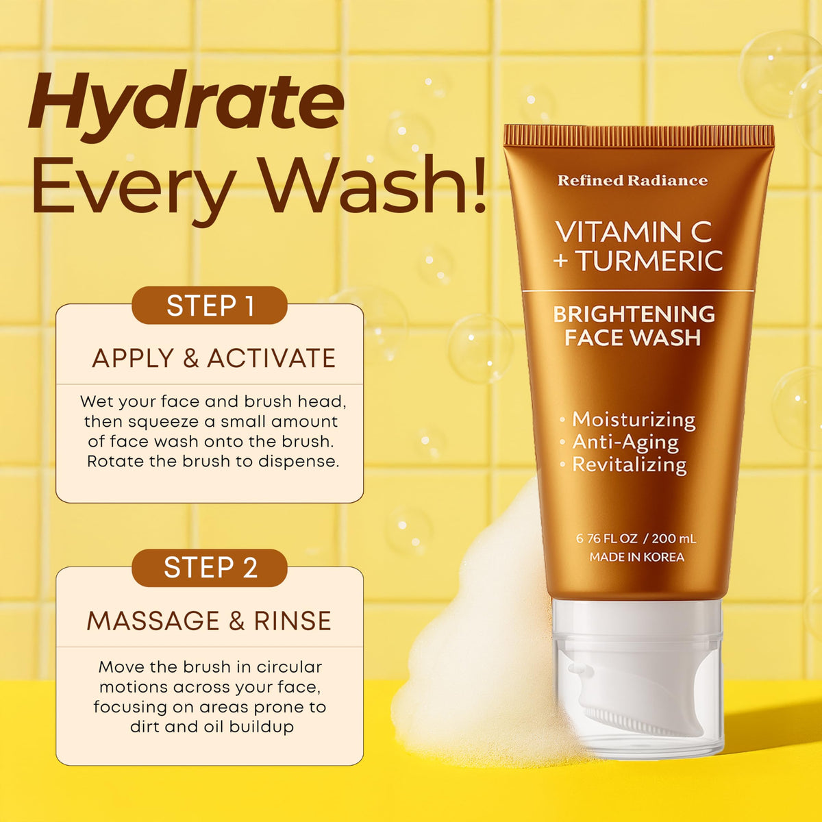 Refined Radiance with vitamin C and turmeric ingredients displaying antioxidant benefit