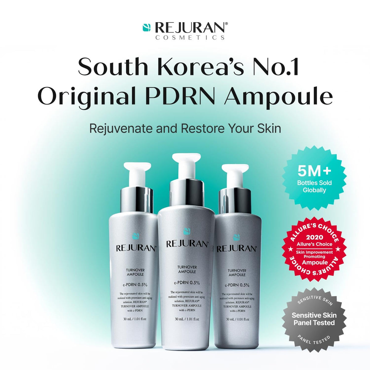 REJURAN dropper dispensing serum, close-up texture and precise application benefit