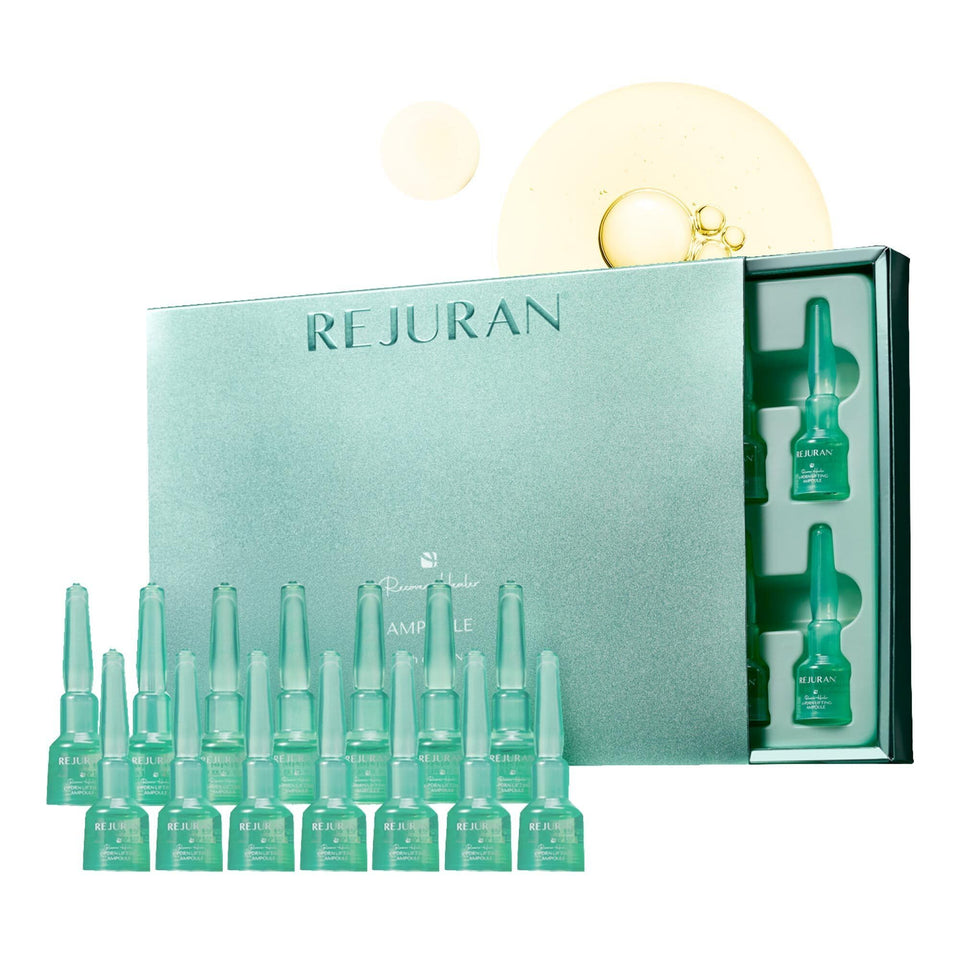 REJURAN front packaging showing box of 14 ampoules and product benefit