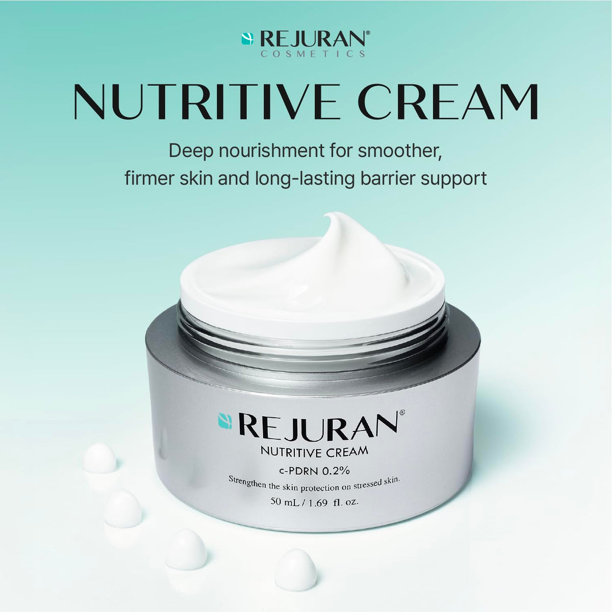 REJURAN open jar close-up showing silky cream texture and rich hydration