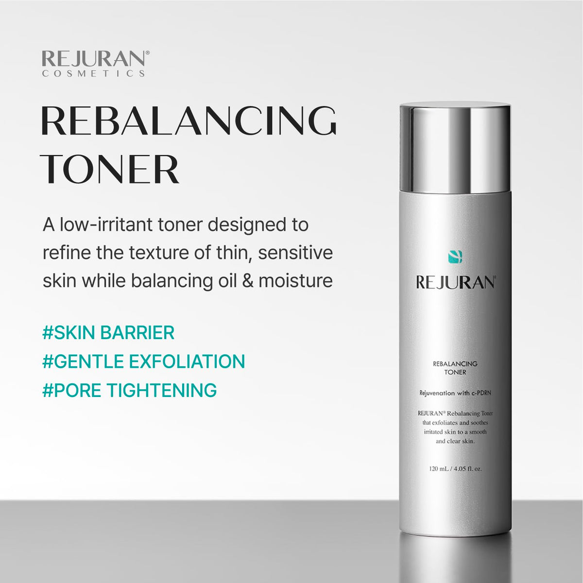 REJURAN close-up of label and liquid texture highlighting gentle, hydrating formulation