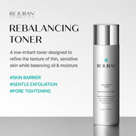 REJURAN close-up of label and liquid texture highlighting gentle, hydrating formulation