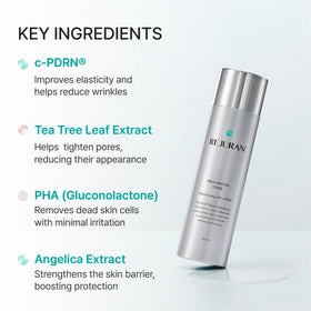REJURAN toner next to ruler showing 4.05 fl oz size for scale and travel planning