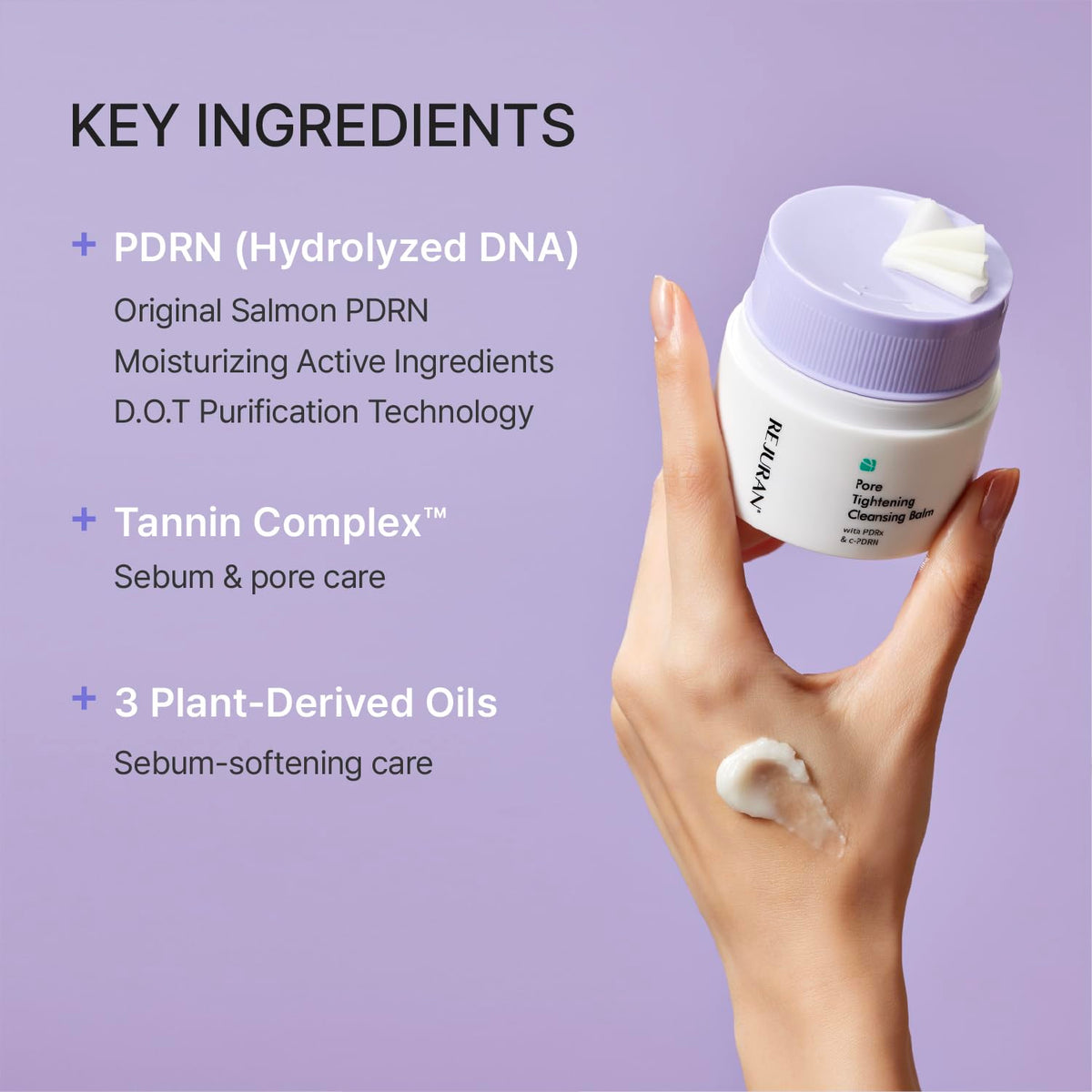 REJURAN label close-up highlighting PDRN and patented tannin complex benefits