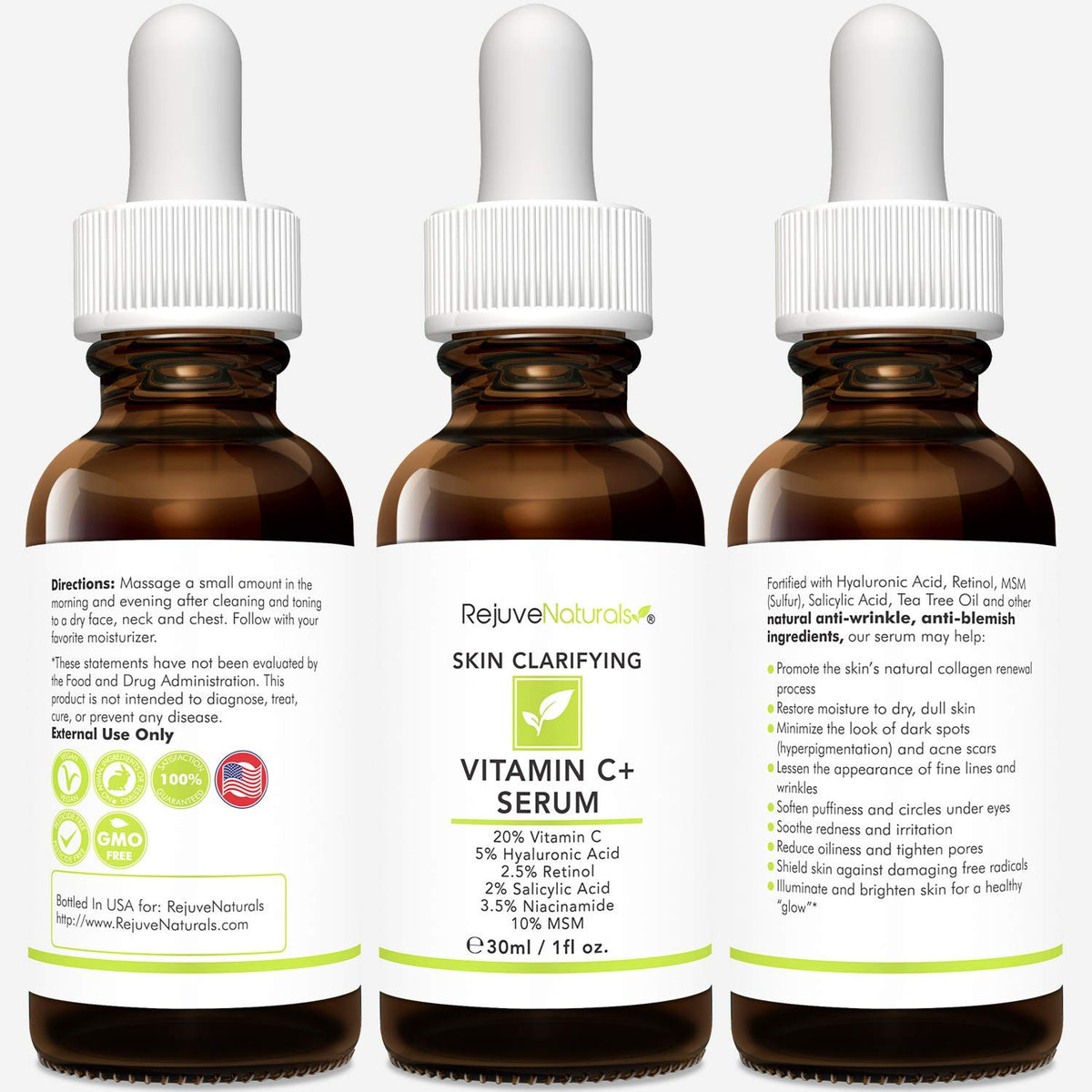 RejuveNaturals product packaging and ingredient label showing formulation clarity