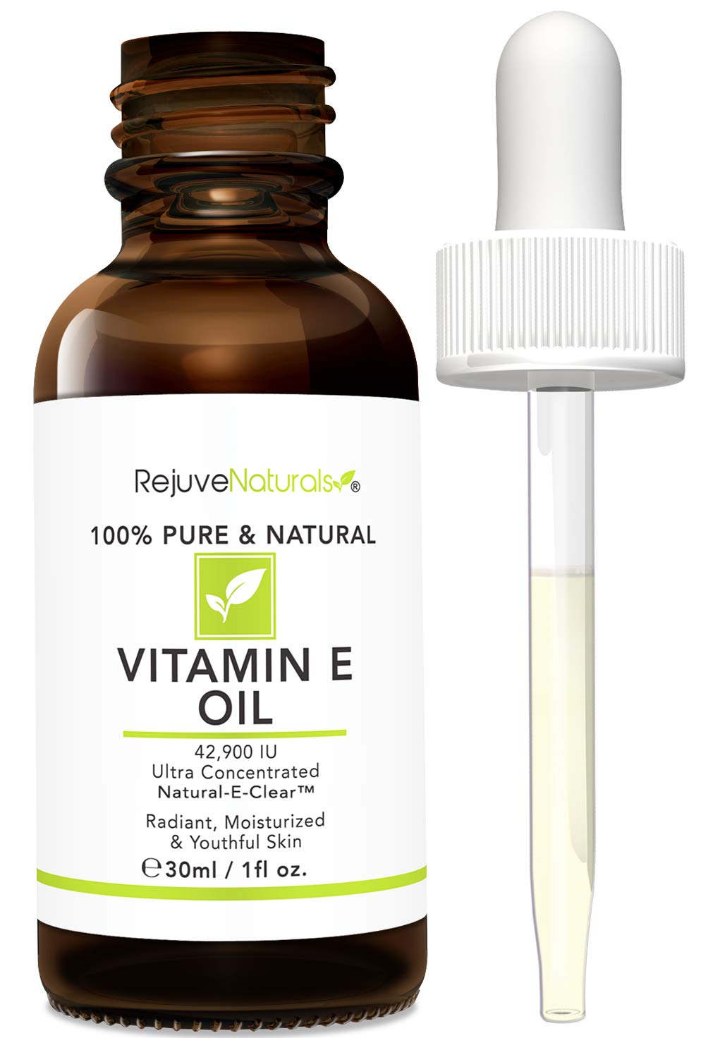 RejuveNaturals Vitamin E oil next to common items to show bottle size and scale