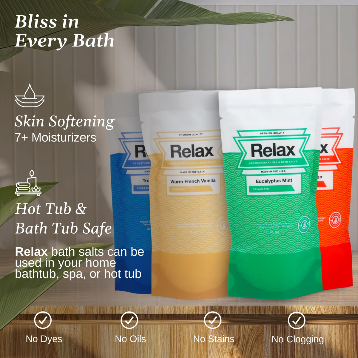 Relax Spa & Bath honey mango pouch open with salts spilling to show single-use portioning