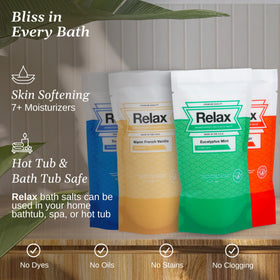 Relax Spa & Bath honey mango pouch open with salts spilling to show single-use portioning