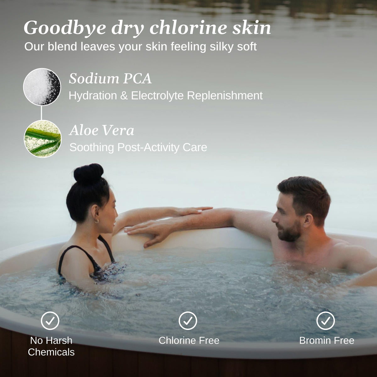 Relax Spa & Bath salts dissolving in water demonstrating clear, residue-free benefit