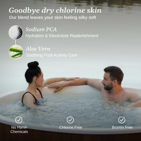 Relax Spa & Bath salts dissolving in water demonstrating clear, residue-free benefit