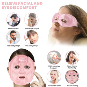 RelaxCoo eye mask and two eye packs laid out for targeted cooling