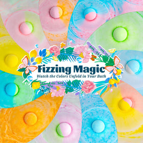RelaxRose fizzing colorful bath bomb in tub creating vibrant foam and relaxation