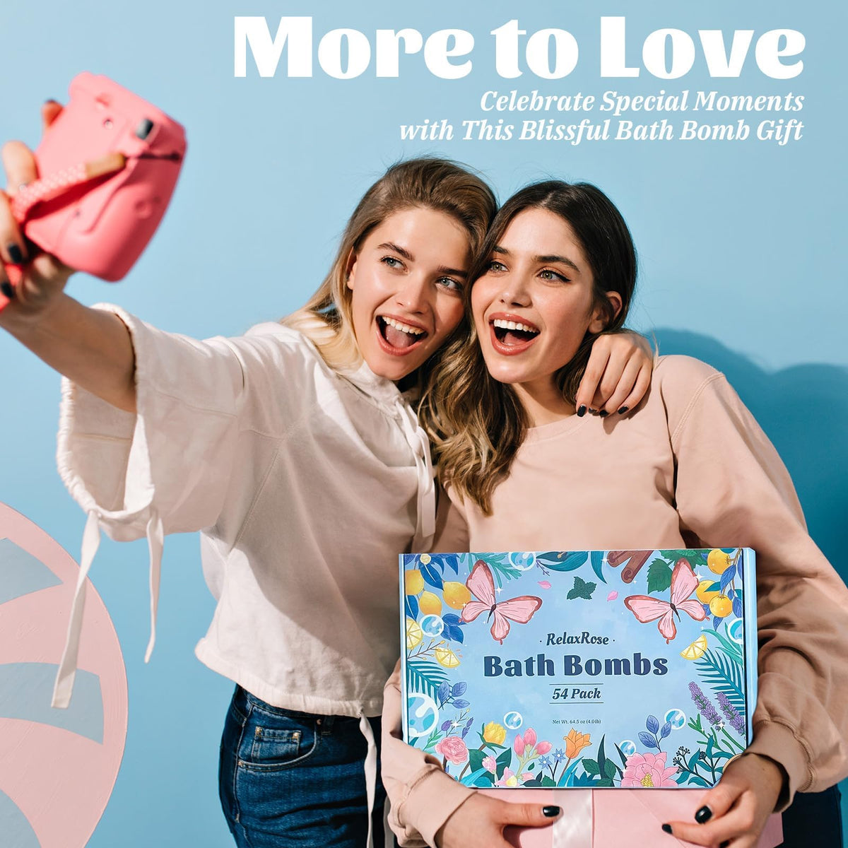 RelaxRose bath bomb held in hand to show scale and easy single-use portion