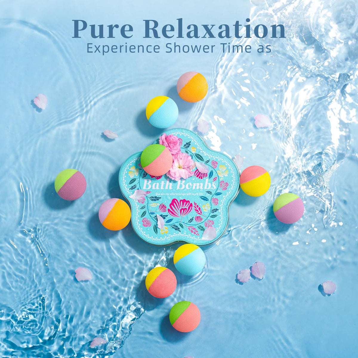 RelaxRose bath bomb next to a ruler showing compact size and portion