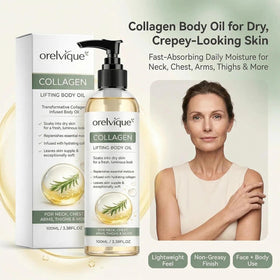 Relify Orelvique close-up pump and label highlighting easy dispensing and ingredient callouts