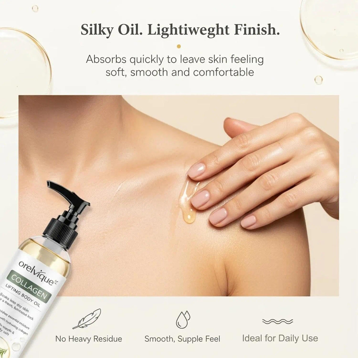 Relify Orelvique texture drop on hand demonstrating fast-absorbing non-greasy feel
