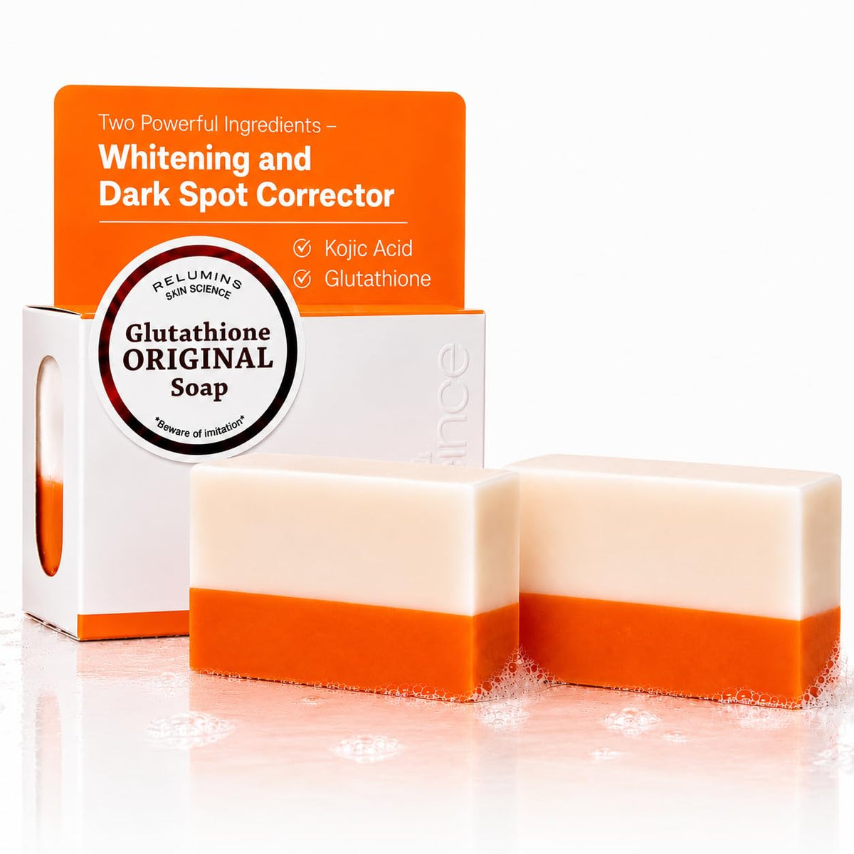 Relumins bar front packaging showing product name and brightening benefit