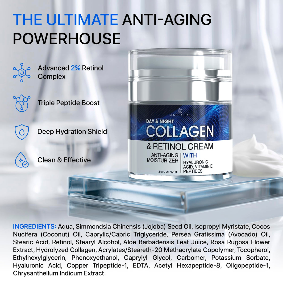 REMEDIAL PURITY AESTHETICS EXPERIENCE label close-up listing ingredients and clean-formula benefit