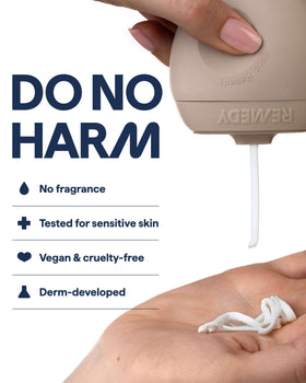 Remedy product with clinical claim card showing dermatologist formulation