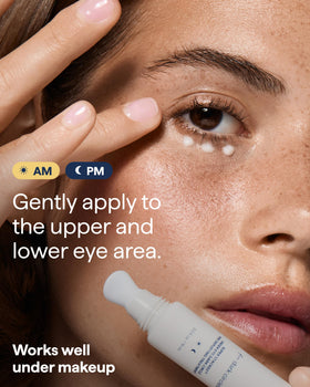 Remedy Science applying a small dot under eye showing gentle patting benefit