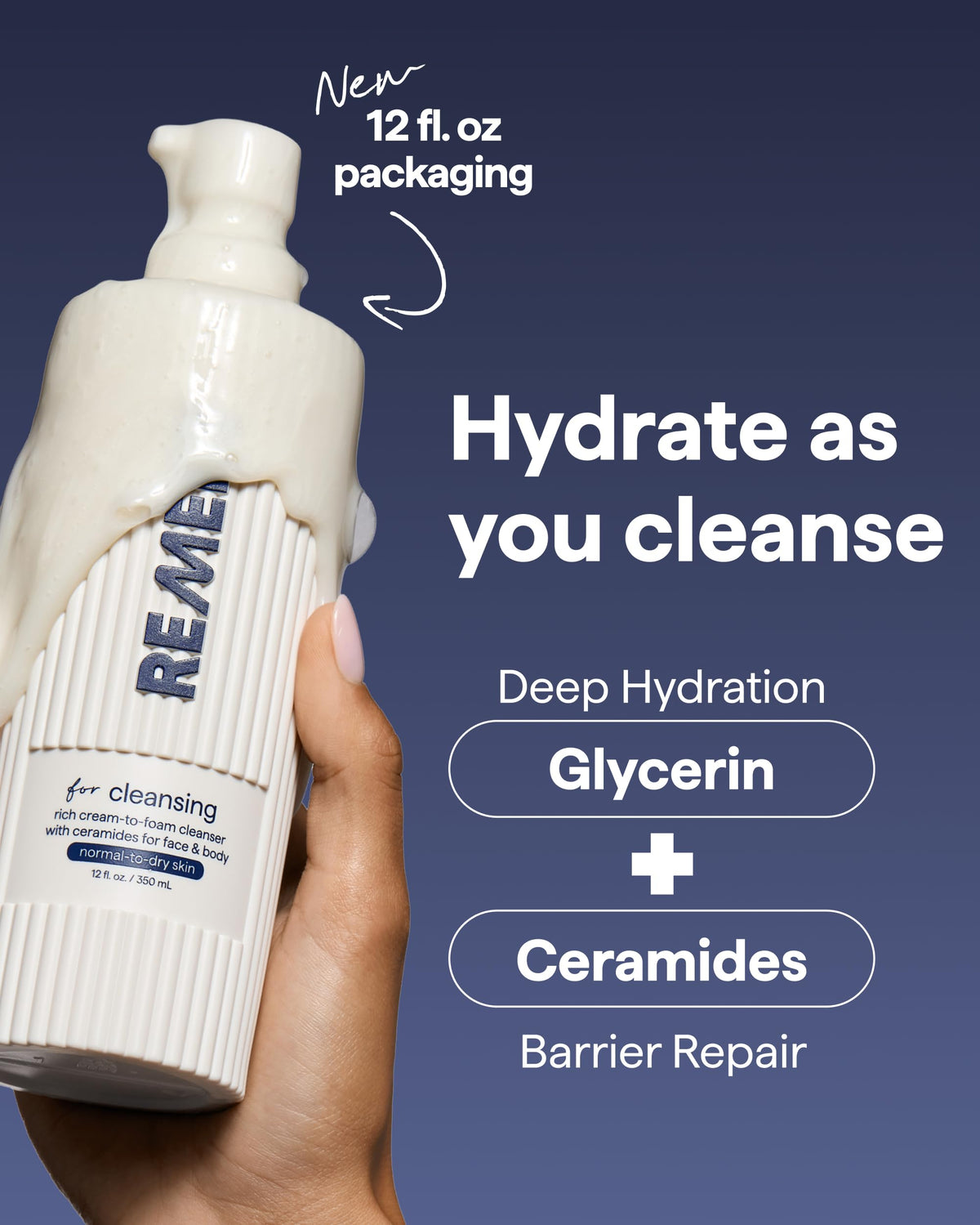 Remedy Science foam on skin showing gentle lather that rinses clean