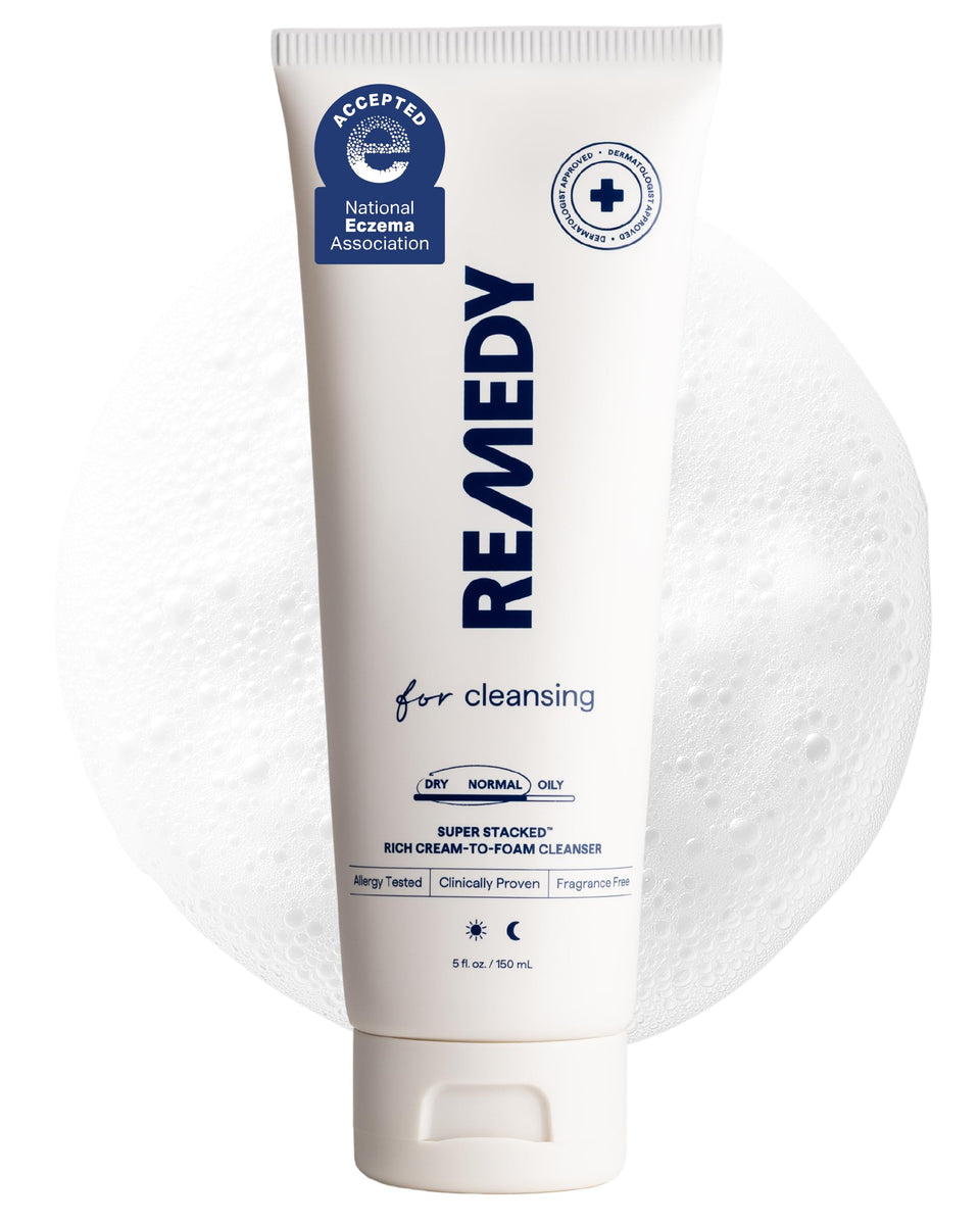 Remedy Science front packaging showing cleanser bottle and benefits