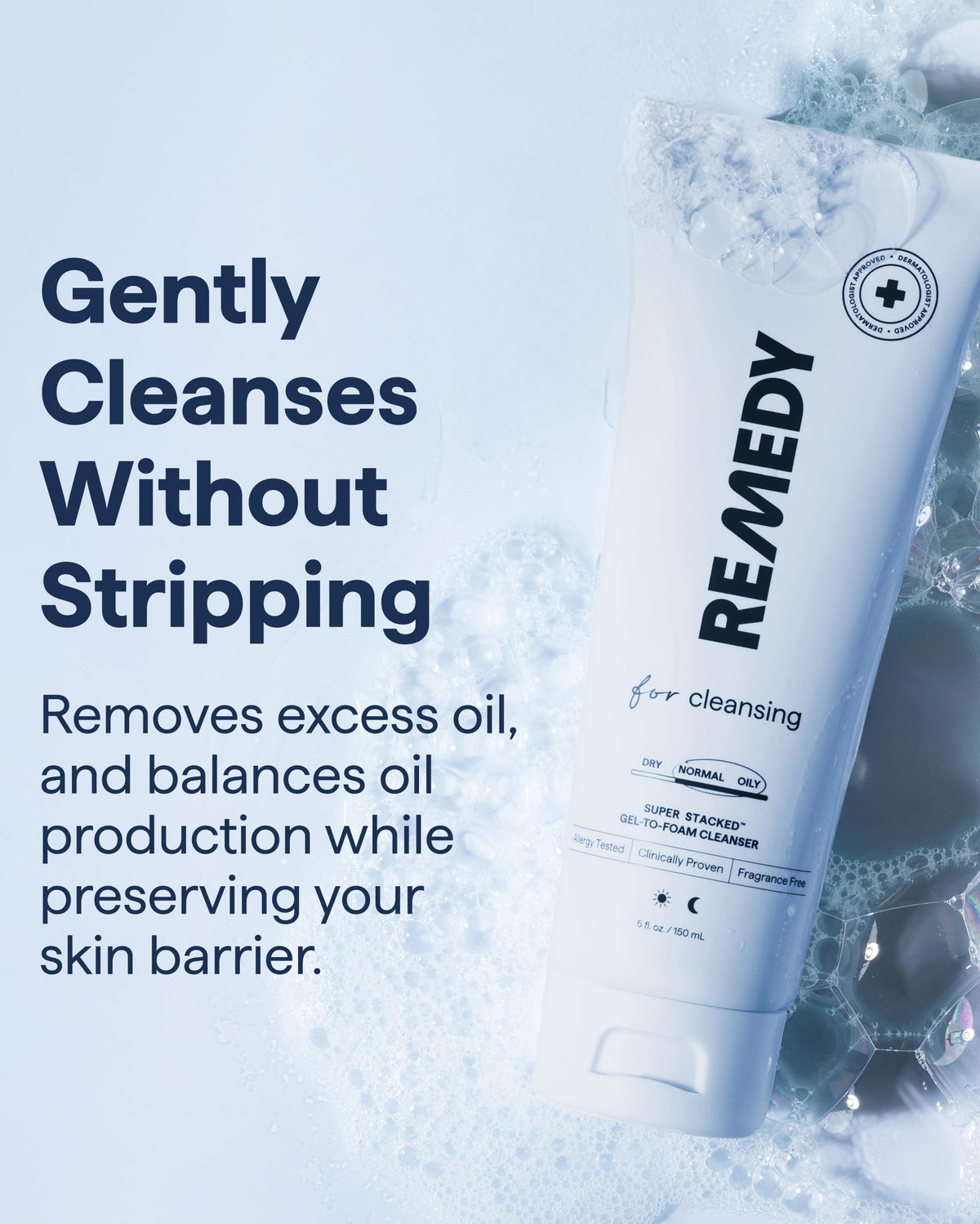 Remedy Science gel texture on hand illustrating lightweight spreadability