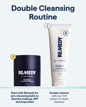 Remedy Science in a bathroom routine scene demonstrating daily pre-cleanse use convenience