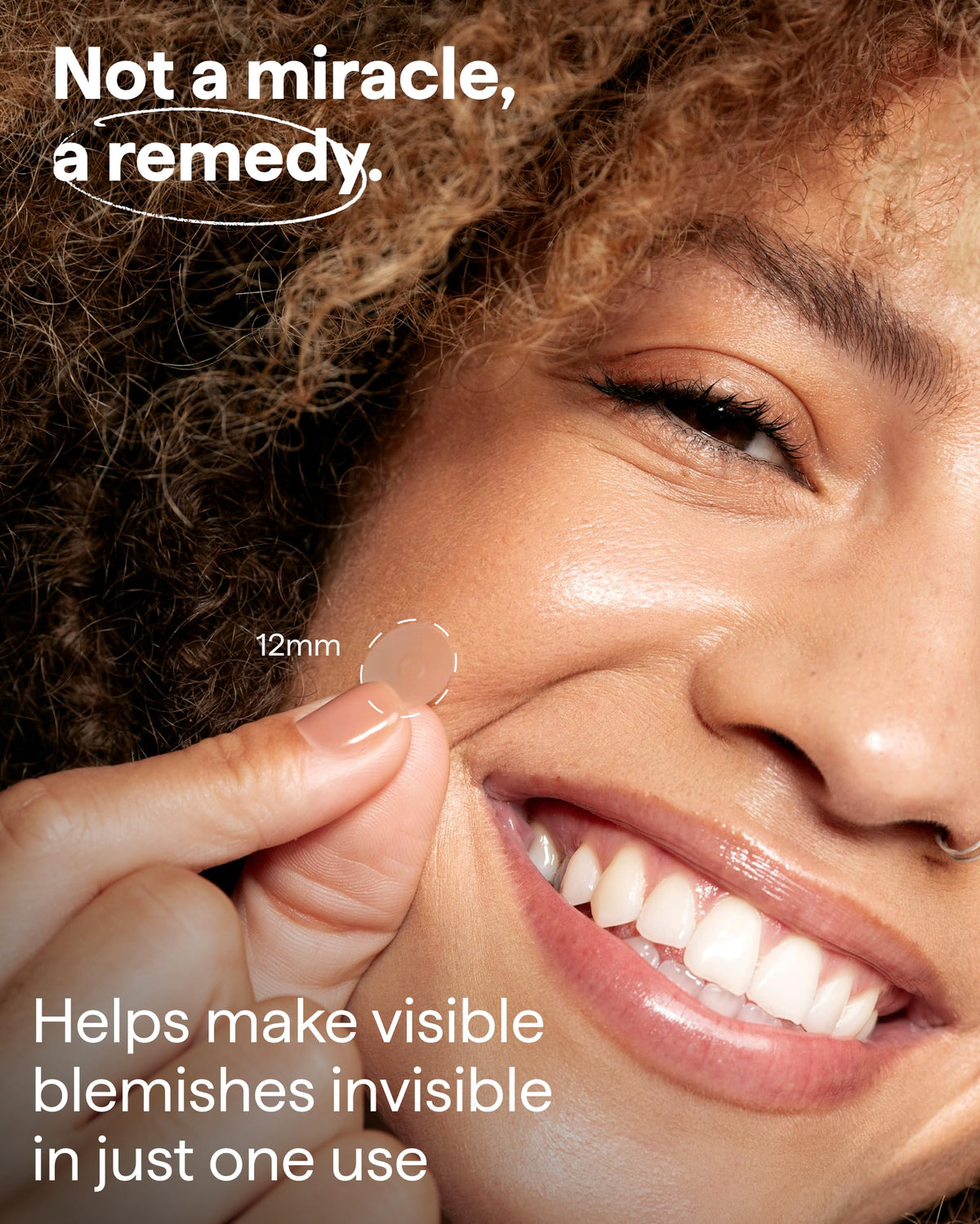 Remedy Science patch under light makeup illustrating near-invisible concealment and daytime wear