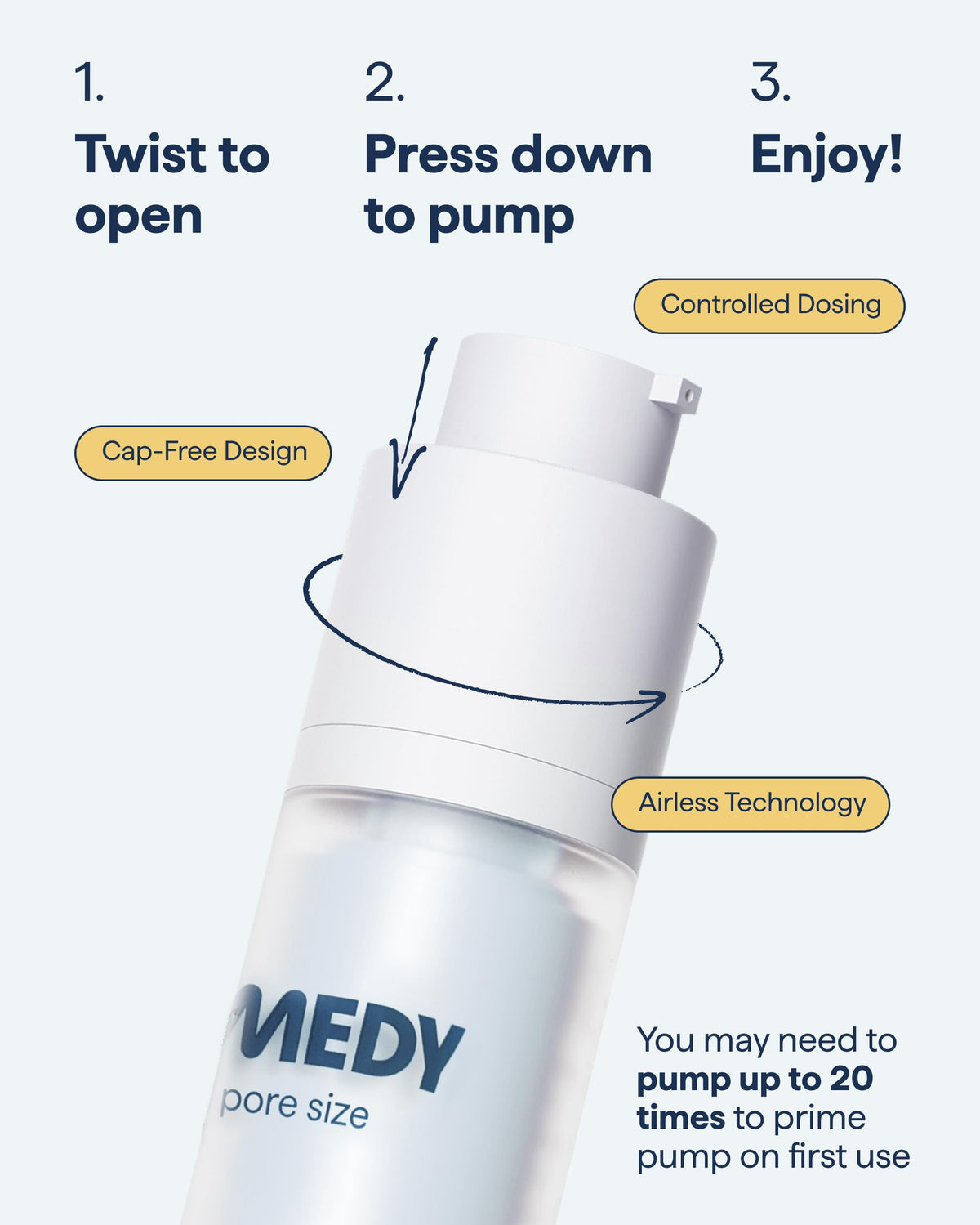 Remedy Science bottle on vanity with skincare props, suggests daily use