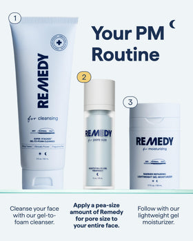Remedy Science applying serum to cheek, shows targeted pore treatment