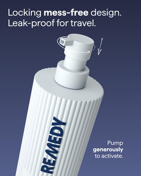 Remedy Science bottle held in hand for size and scale convenience