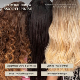 Remilia after-use hair finish showing smooth, shiny, frizz-controlled results